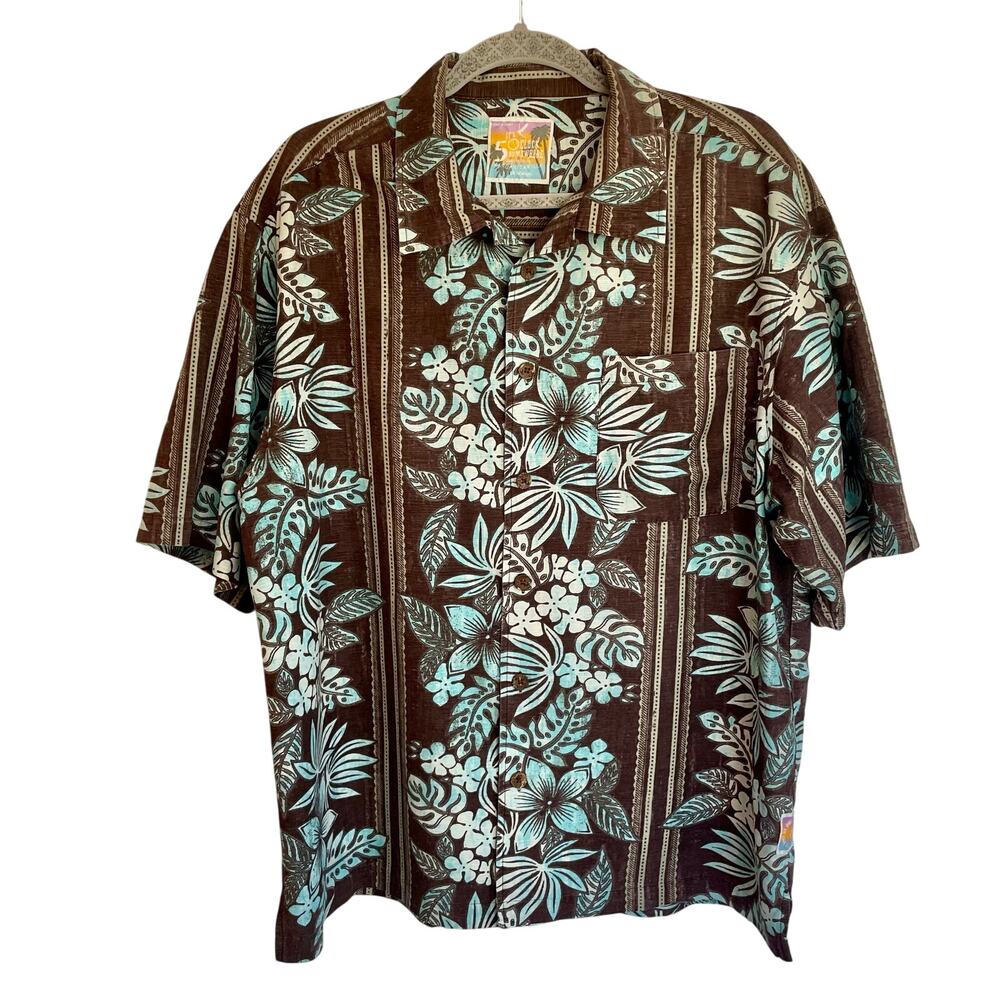 It's‎ 5 O'clock Somewhere Men XL Hawaiian Silk Button Down Shirt Resort Tropical